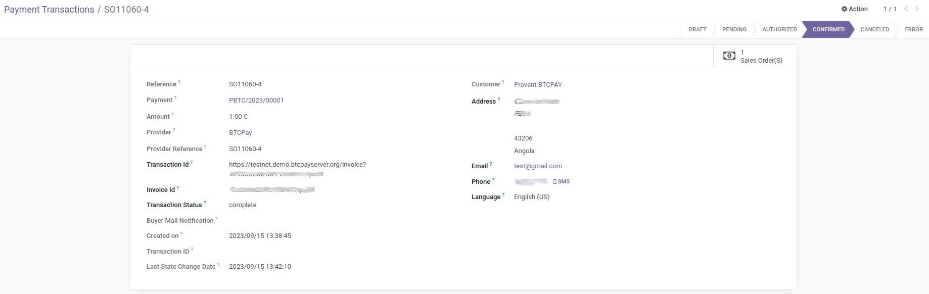 Transaction Btcpay Details