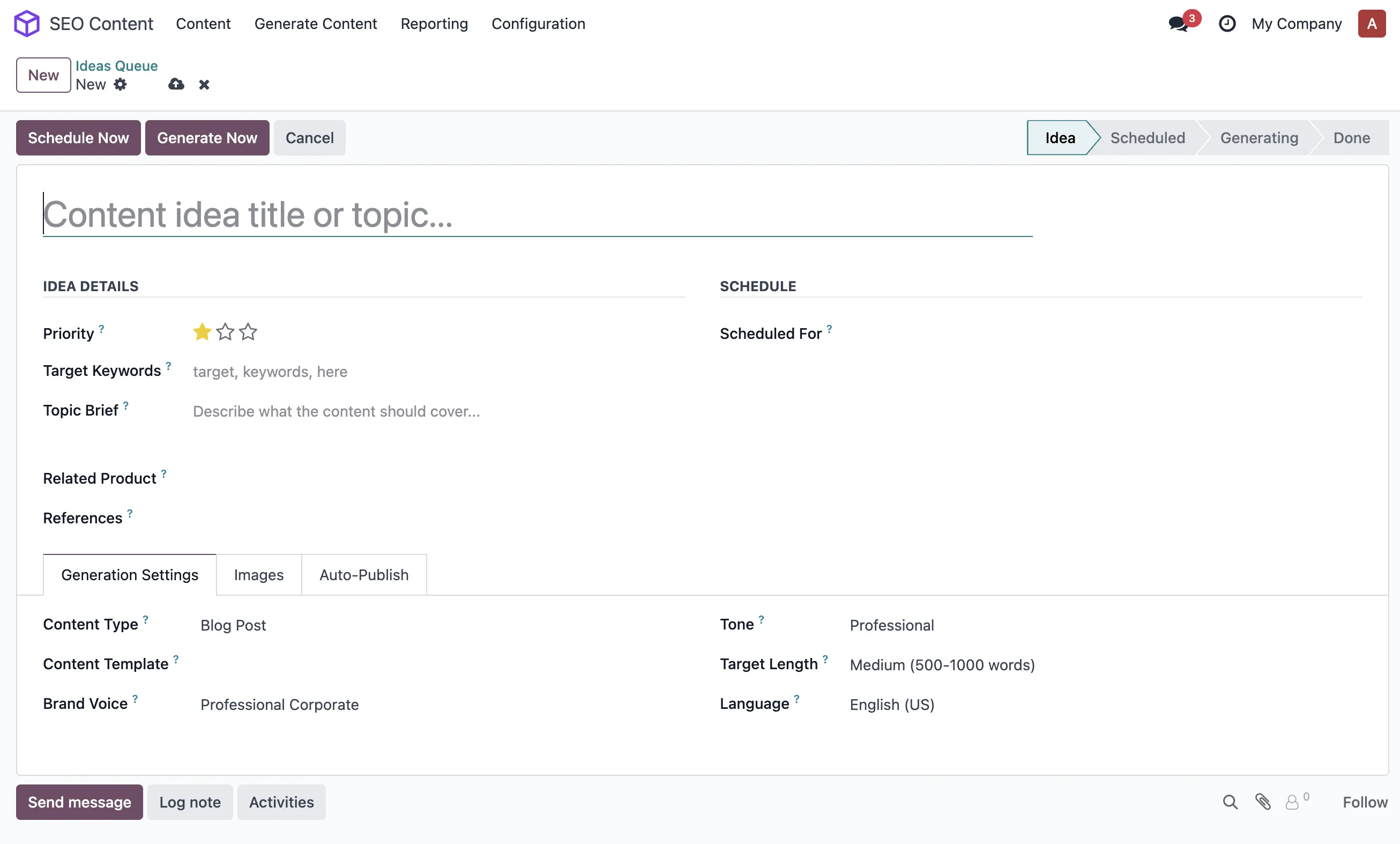 Ideas queue and content scheduling