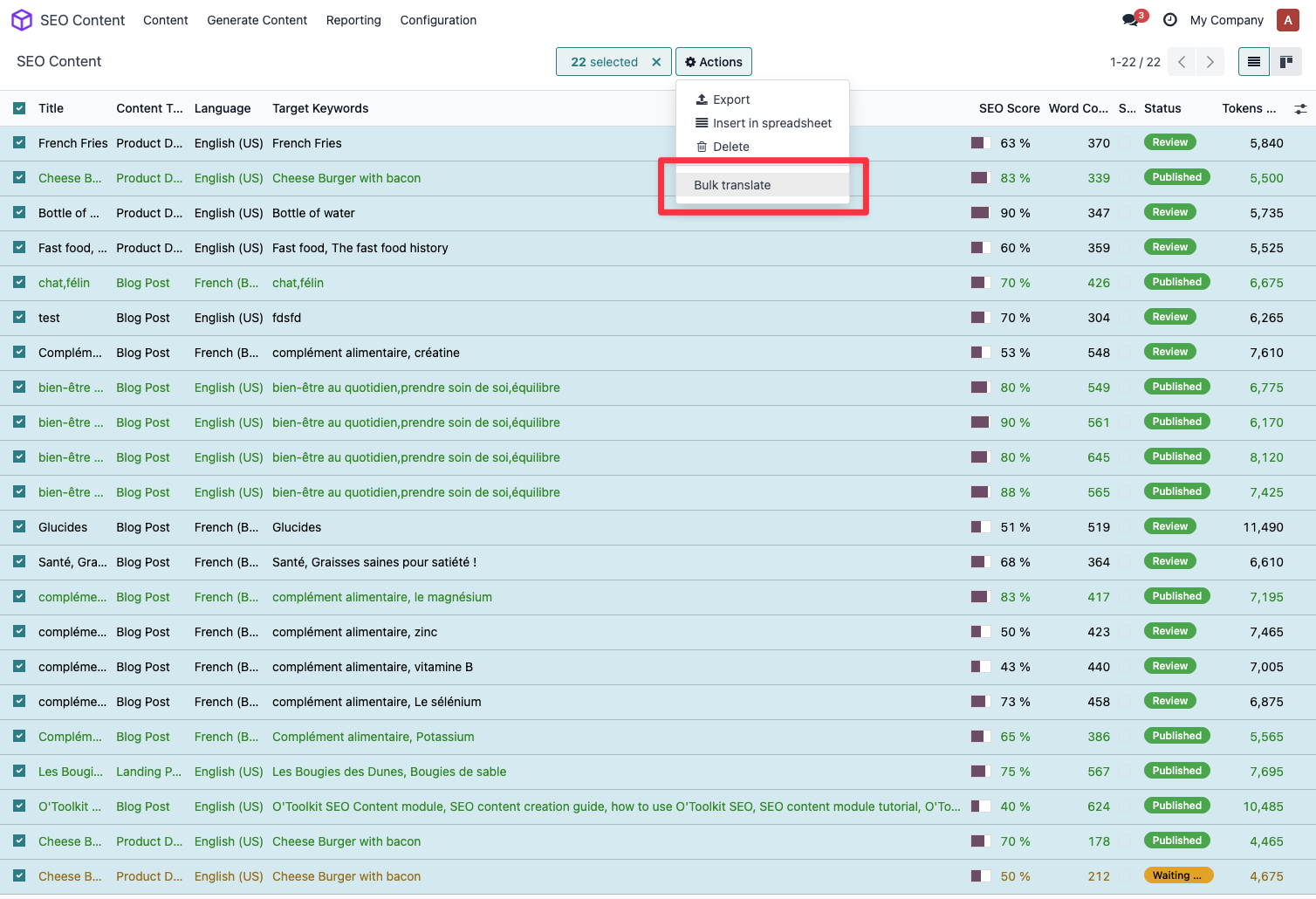 Multi-language content generation